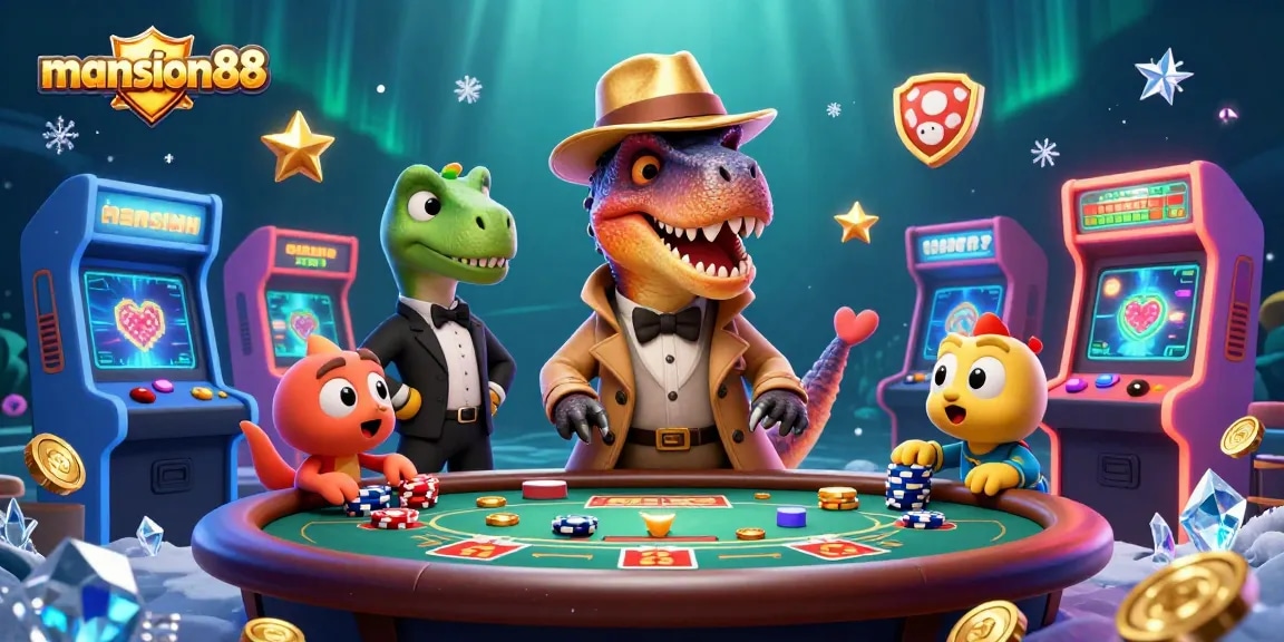 Experience excitement with mansion88's vibrant casino scene featuring unique characters and gaming elements.