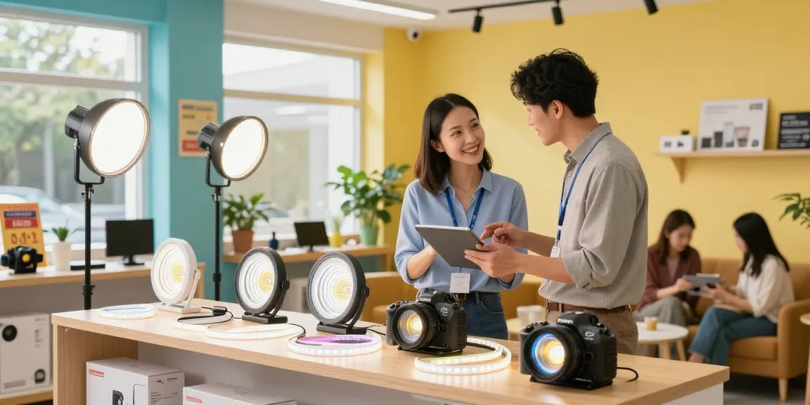 Iluminare perfectă cu spoturi led în magazin, produse LED premium expuse.