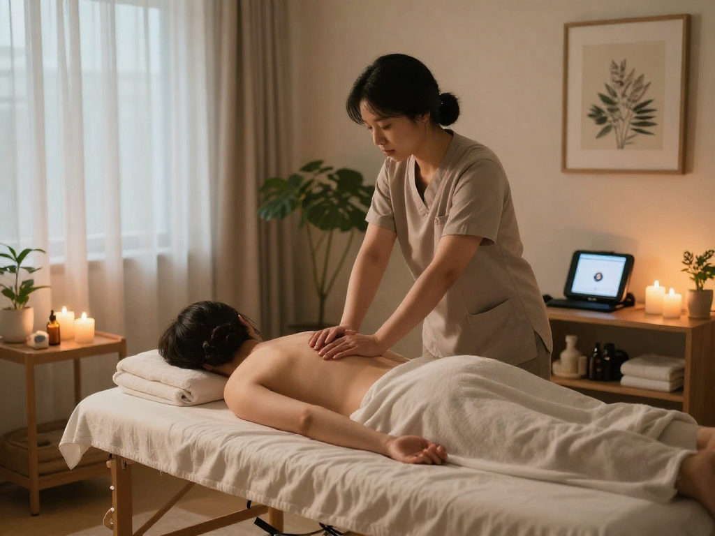 Relaxing home massage session highlighting premium 영등포출장안마 services with professional therapist in serene setting.