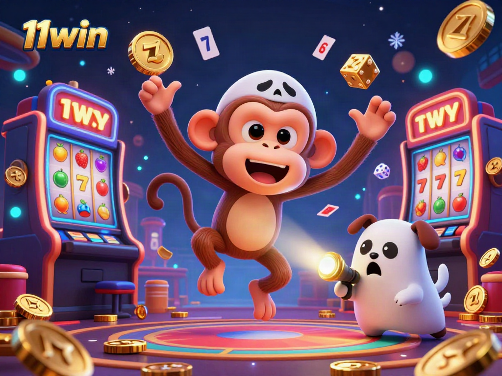 Experience thrilling gaming at 11win with gold coins and animated characters in a vibrant casino.