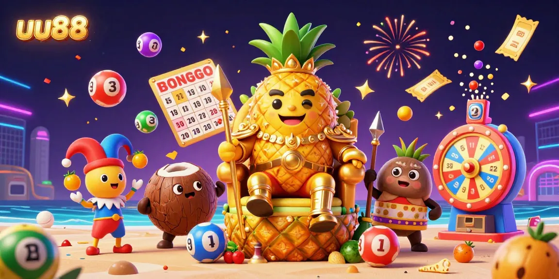 Experience the excitement of uu88 with a golden pineapple king and dynamic casino elements in a vibrant scene.