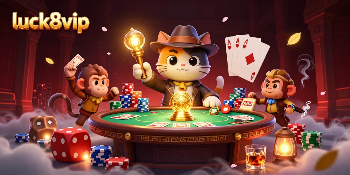 Engage in thrilling moments at luck8vip with golden artifacts, poker chips, and ancient traps.