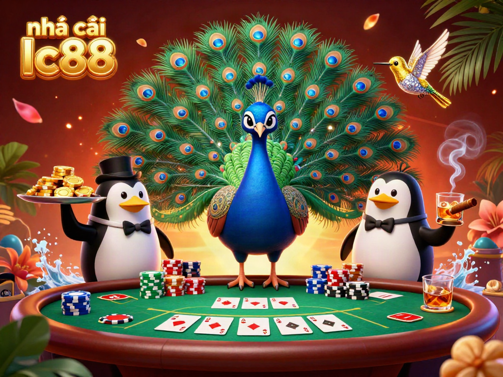 Experience the vibrant 3D casino scene featuring nhà cái lc88 with colorful chips and unique characters.