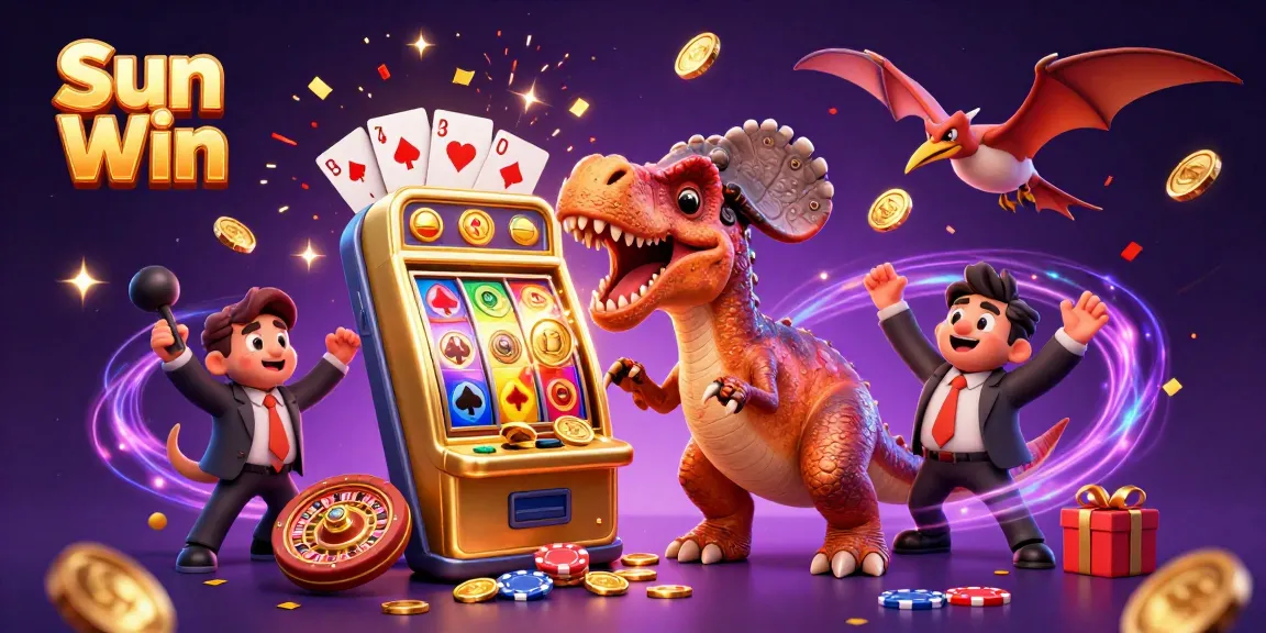 Experience the thrill of Sun Win as a cartoon pachycephalosaurus wins jackpot coins while a manager frantically waves.