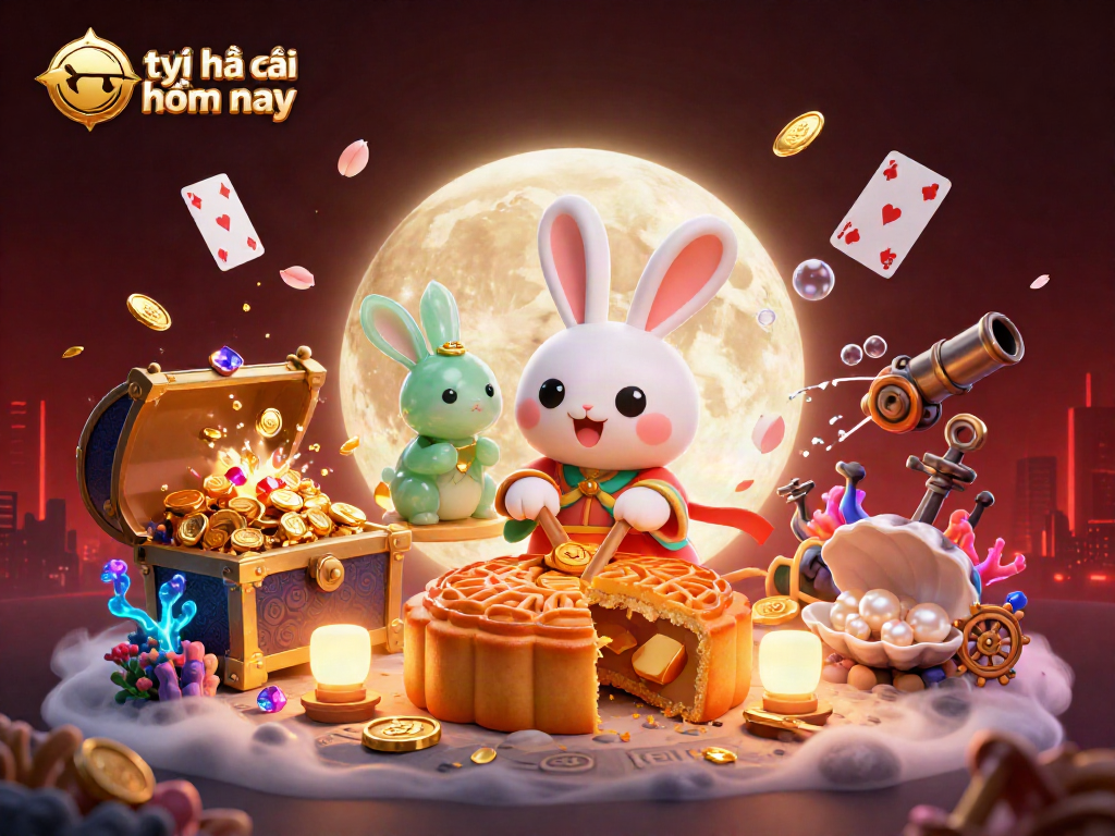 Engage with tỷ lệ kèo nhà cái hôm nay through a vibrant scene featuring a moon rabbit and poker chips.