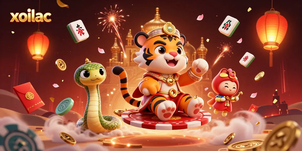 Xoilac enhances your betting experience with a vibrant illustration of a tiger sultan on a flying carpet, showcasing dynamic gambling action.