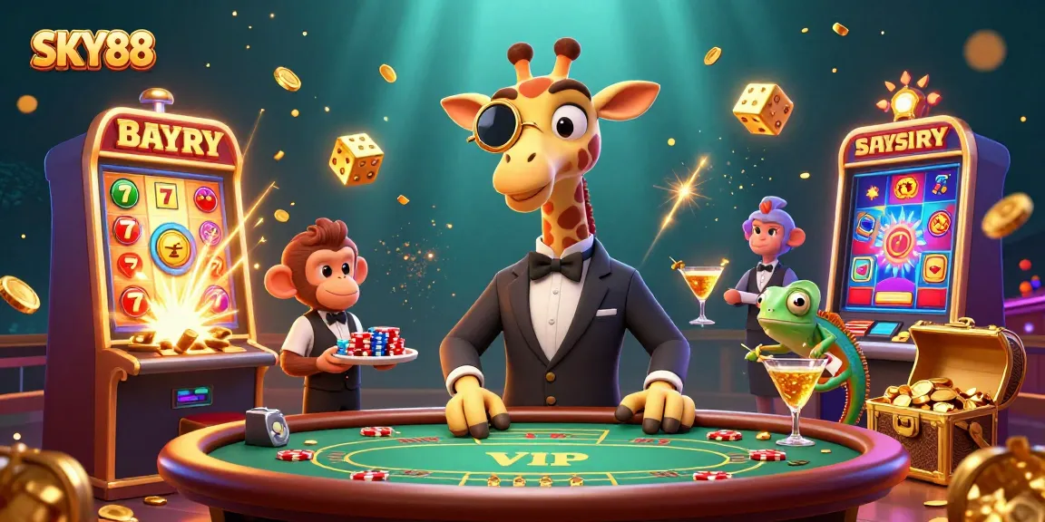 Experience winning thrills at SKY88 Casino with a vibrant 3D illustration capturing vibrant gameplay elements.