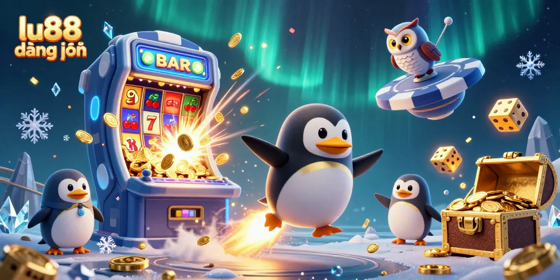 Engage and win with LU88 đăng nhập featuring exciting casino elements and a golden penguin adventure.