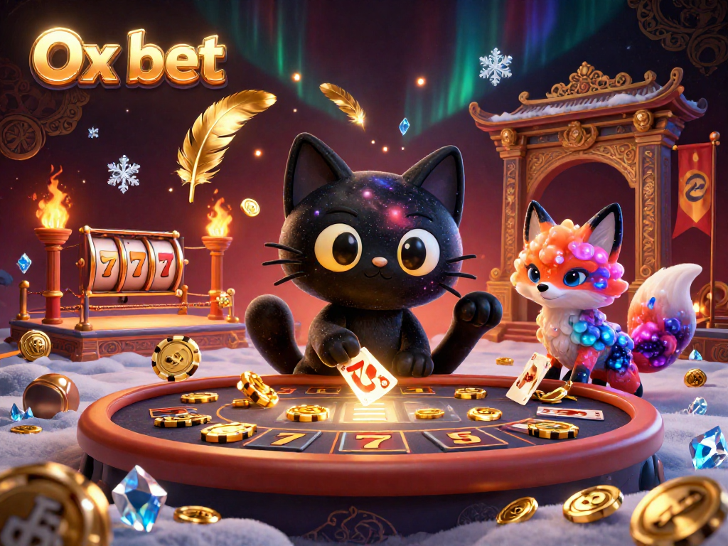 Engage with the Ox bet cosmic scene, featuring a black hole cat and nebula fox at a casino table.