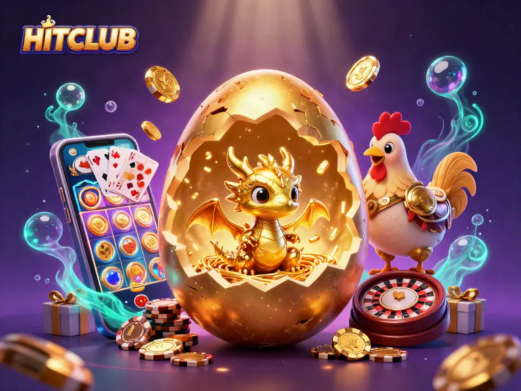 Spin the reels and uncover excitement with HITCLUB's dynamic casino adventure scene featuring golden treasures.