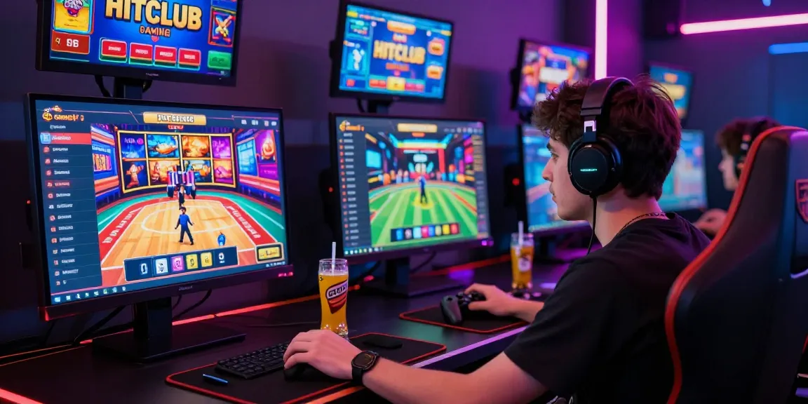 Player immersed in HITCLUB gaming experience with vibrant visuals and modern tech setup.