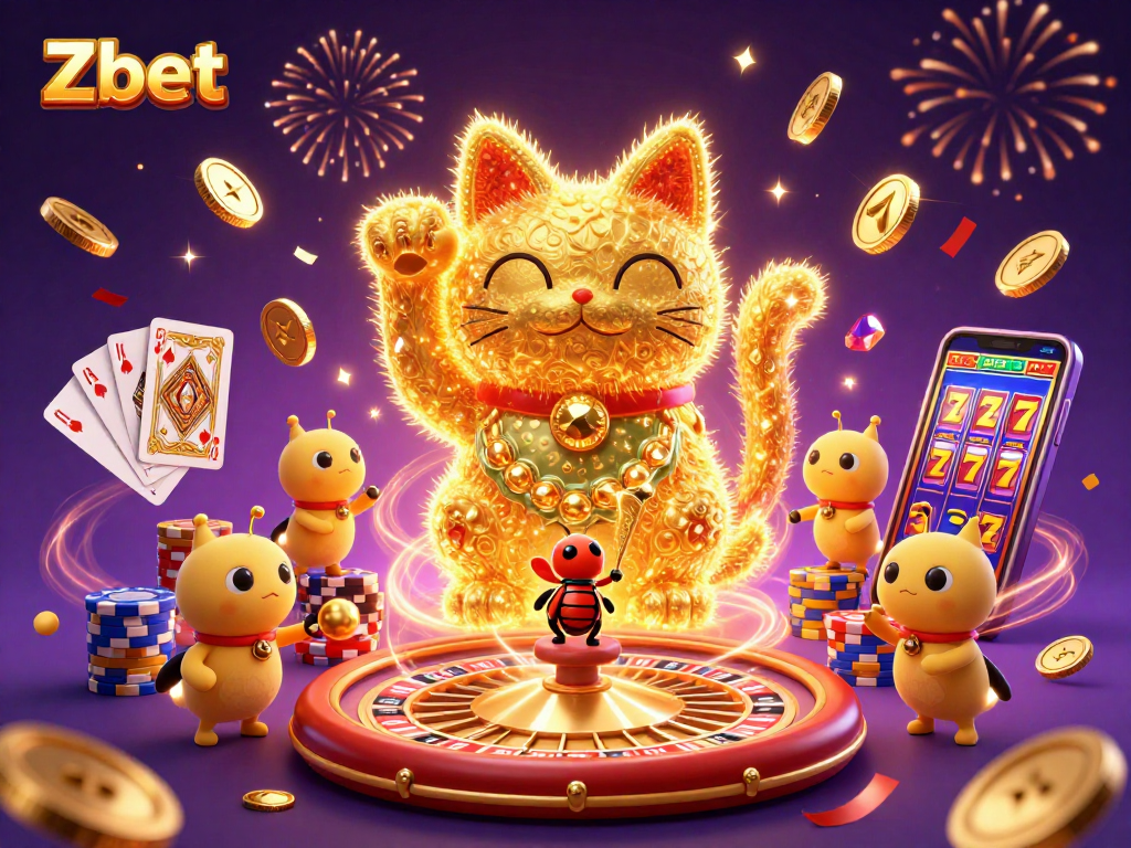 Zbet offers thrilling gaming experiences while winning with a giant lucky cat and dynamic casino elements.