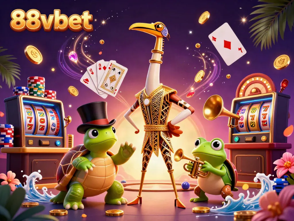 Experience excitement with 88vbet's vibrant casino scene featuring lively characters and sparkling elements.