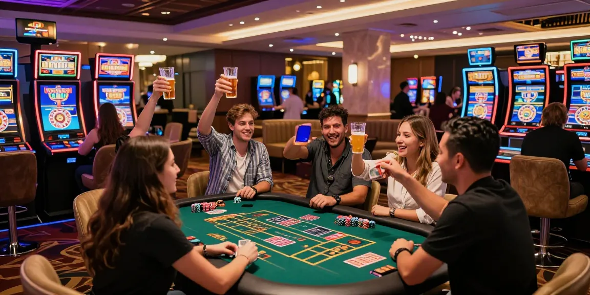 Exciting atmosphere in casinos not registered on gamstop, showcasing players enjoying vibrant gaming experiences amidst colorful decor and dynamic lighting.