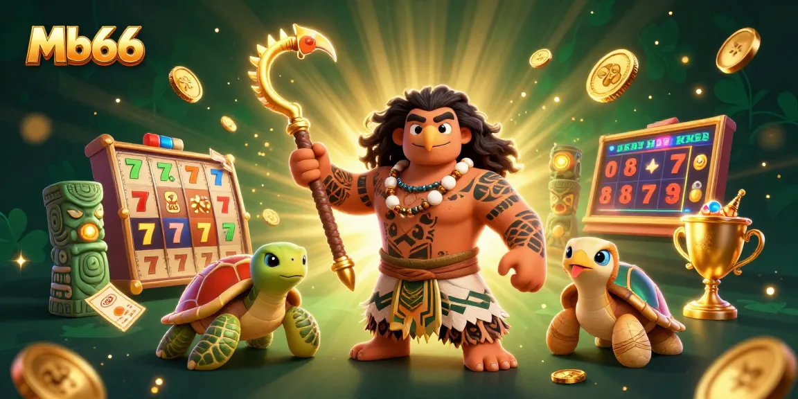 Experience thrilling slots action with Mb66 in this vibrant casino-themed 3D illustration.