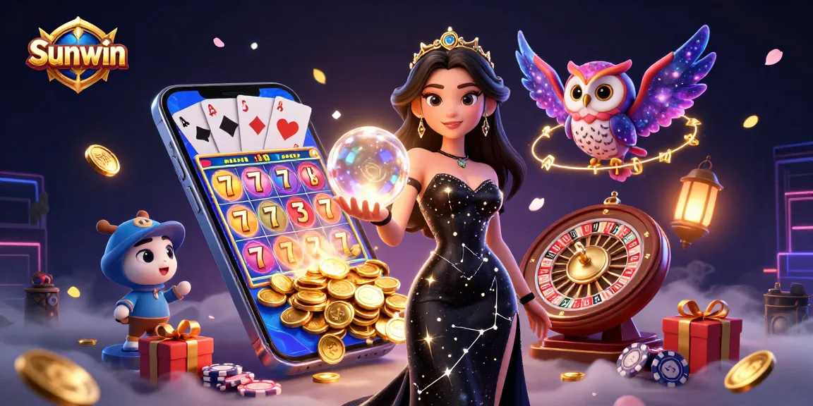 Experience the thrill of Sunwin with dynamic casino gaming elements in a vibrant scene.