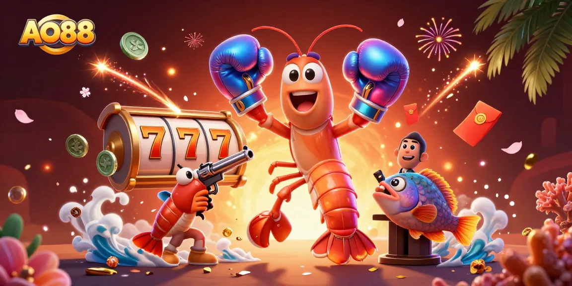 Experience the excitement with AO88's vibrant online casino adventure showcasing colorful 3D characters and elements.