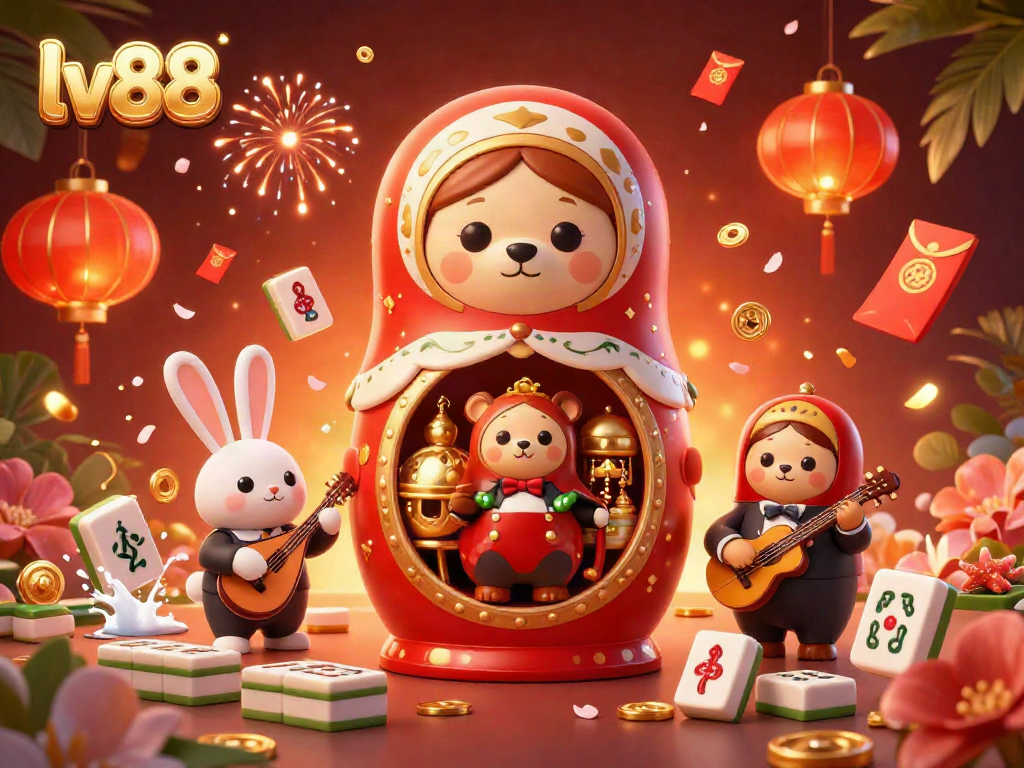Experience the excitement of lv88 with immersive 3D illustrations showcasing vibrant casino elements.