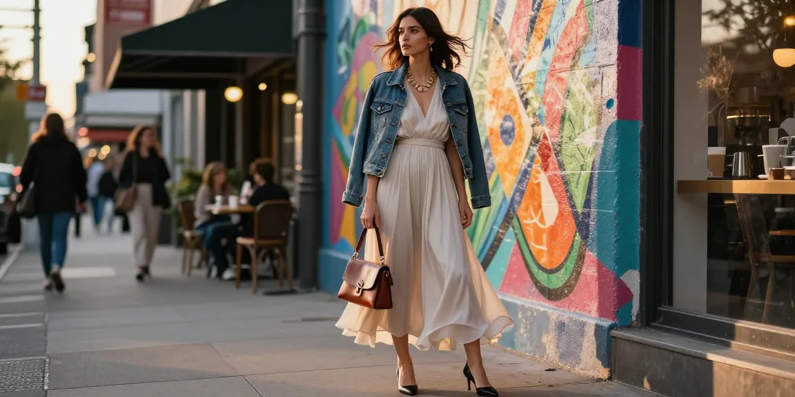 Stylish woman in women's fashion outfit showcasing trendy urban style by a colorful mural.