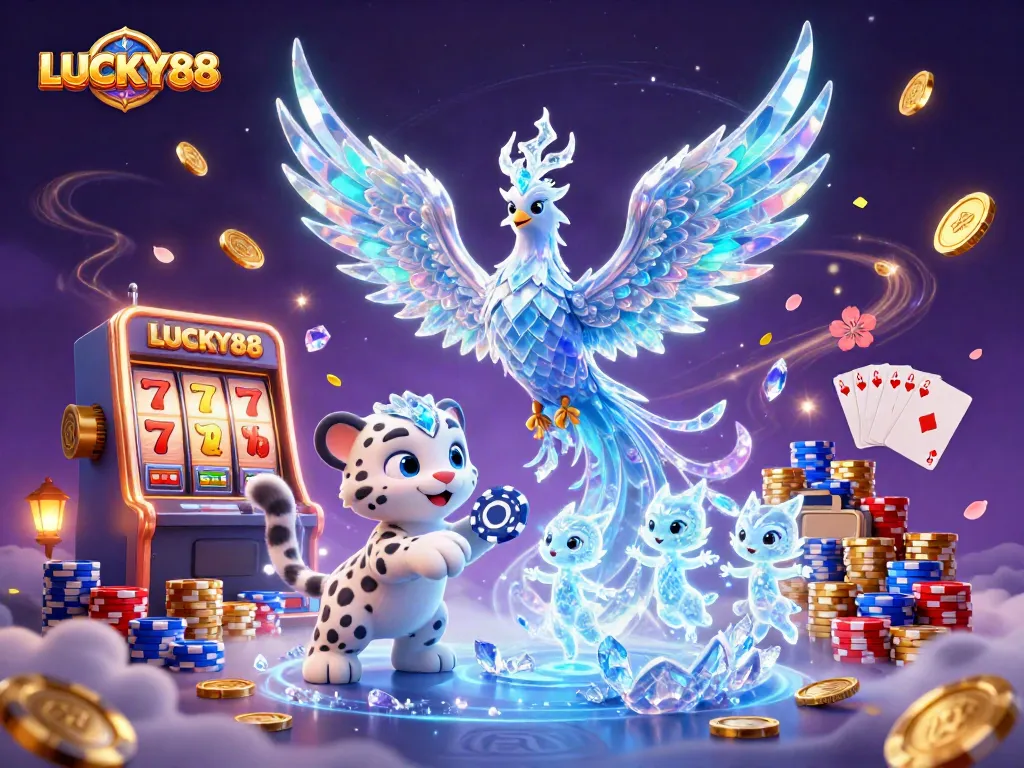 Spin the reels of LUCKY88 with a vibrant scene of fun characters winning big.