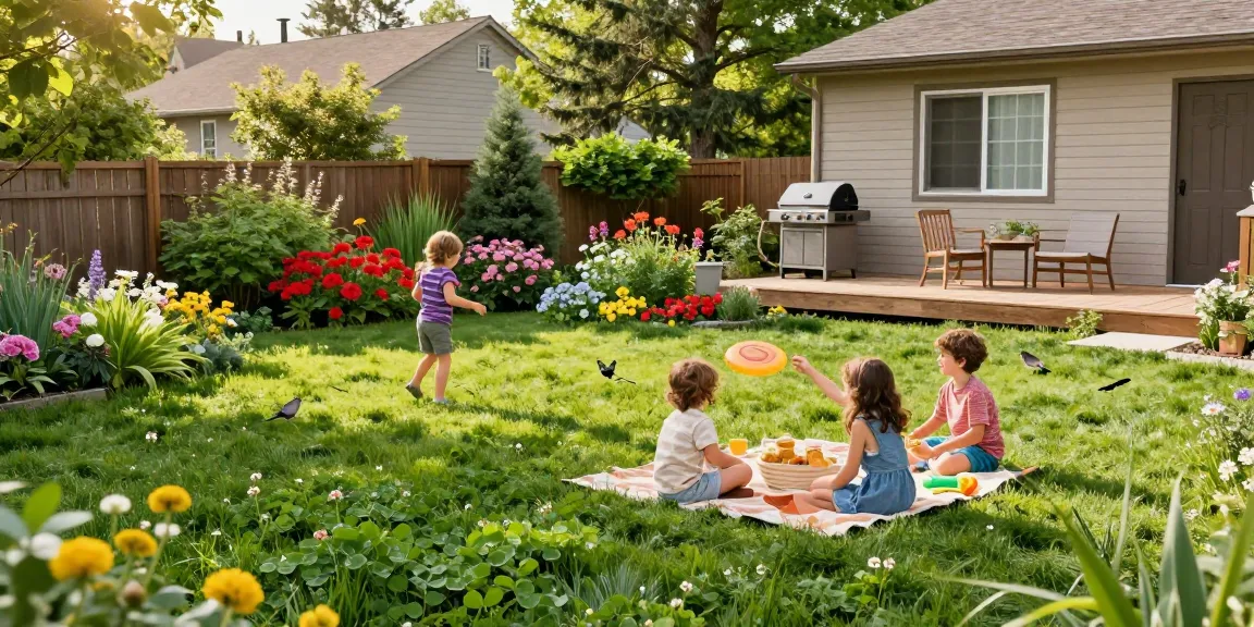 Clover lawns Ottawa featuring a vibrant family picnic, lush greenery, and a blooming garden.