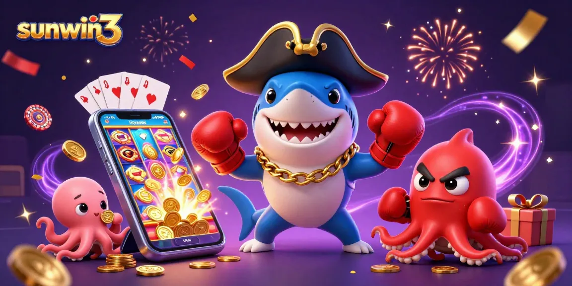 Spin the reels with sunwin3 as a colorful shark and pufferfish join the fun!