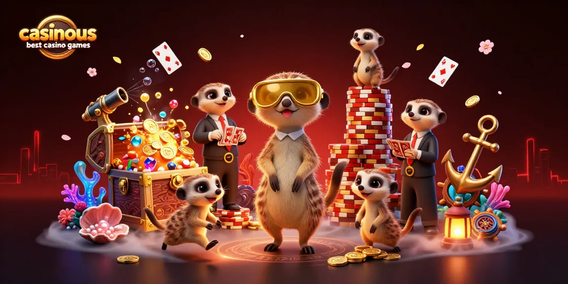 Engaging meerkats orchestrating dynamic casino operations amidst vibrant visuals, showcasing casinous best casino games.
