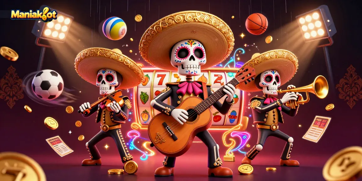 Join the excitement of Maniakslot with lively 3D mariachi characters and casino elements!